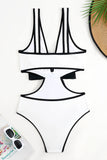 White Cut Out One-Piece V Neck Bikini with Bow