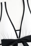 White Cut Out One-Piece V Neck Bikini with Bow