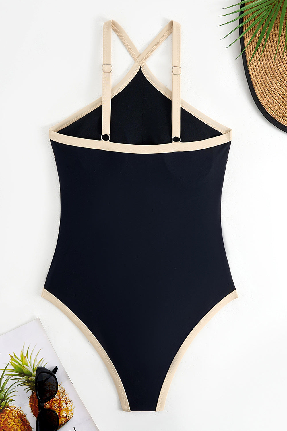 Black One-Piece Bikini with Nude Contrast Trim