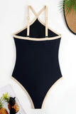 Black One-Piece Bikini with Nude Contrast Trim