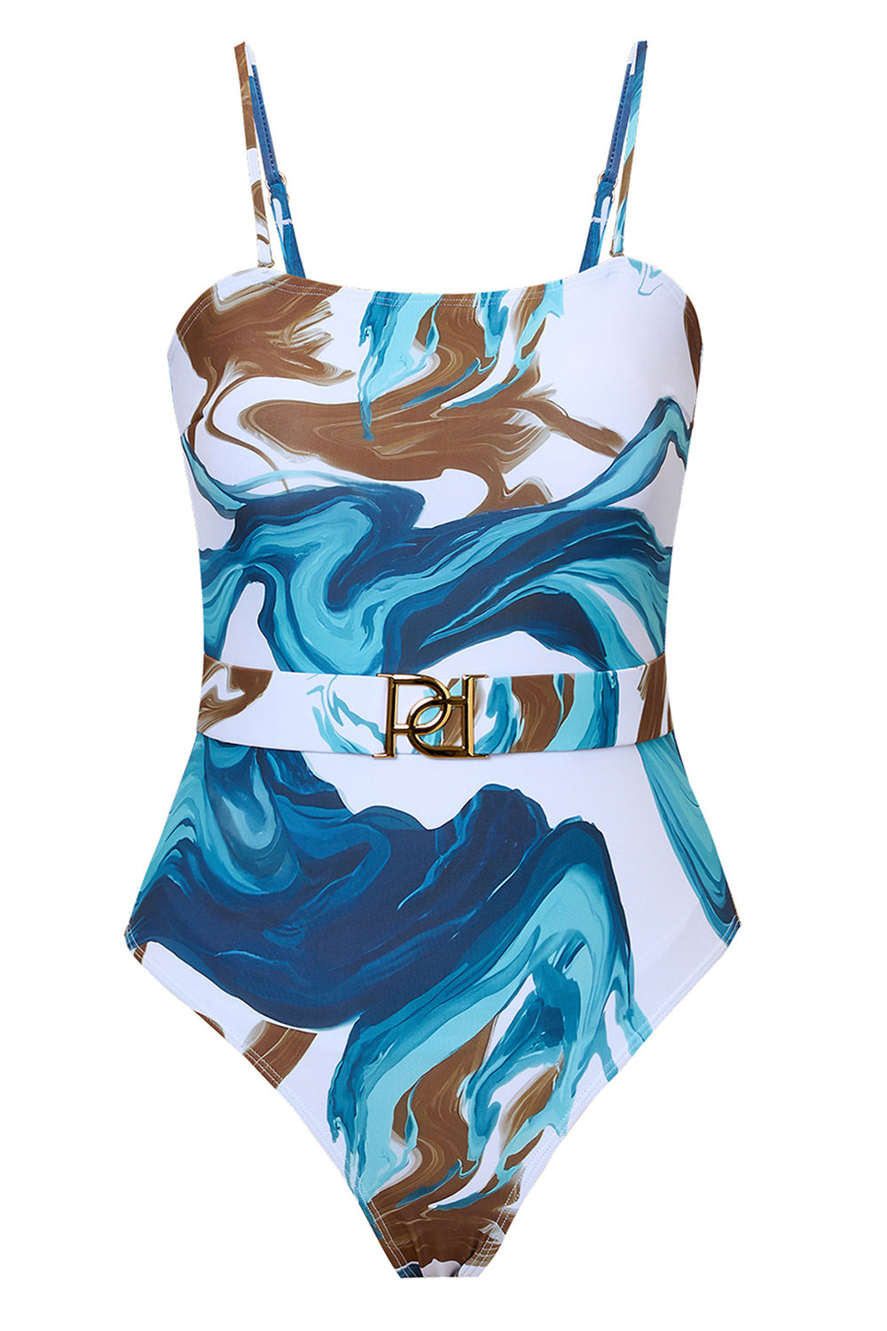 Blue Print Spaghetti Straps One Piece Swimsuit with Cover Up