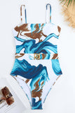 Blue Print Spaghetti Straps One Piece Swimsuit with Cover Up