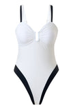 White Spaghetti Straps One Piece Ruched Bikini