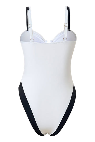White Spaghetti Straps One Piece Ruched Bikini