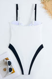 White Spaghetti Straps One Piece Ruched Bikini