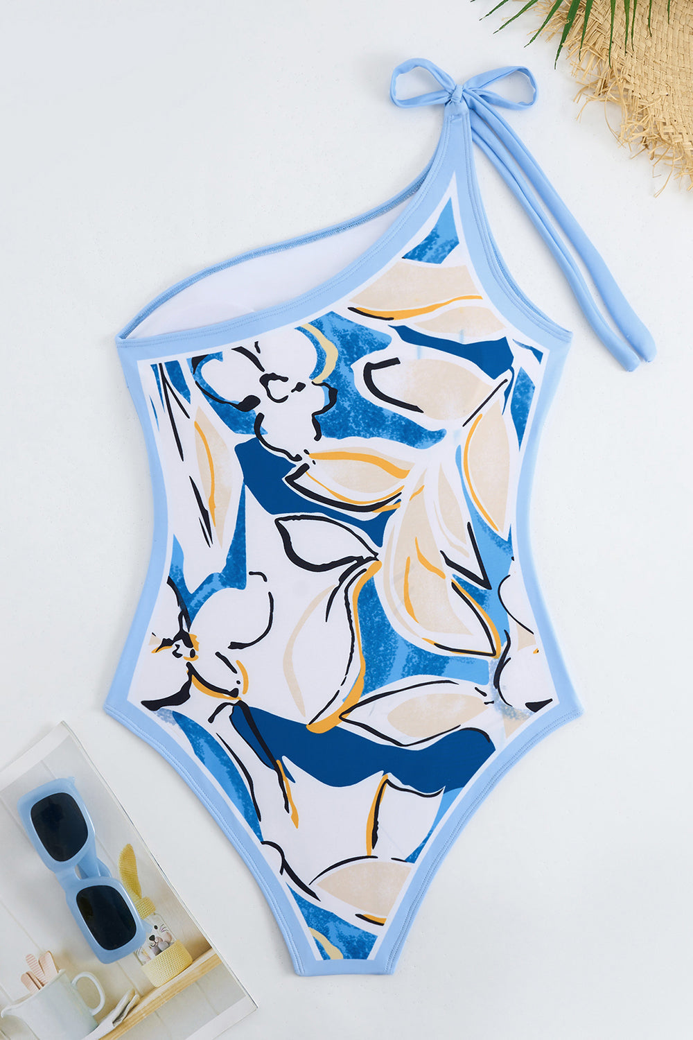 Blue Print One Piece One Shoulder Beach Bikini