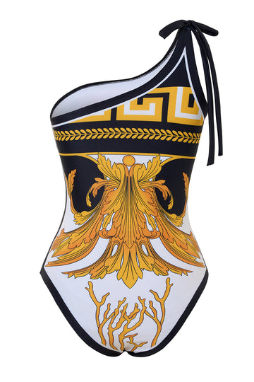 Golden Print One Shoulder One Piece Bikini