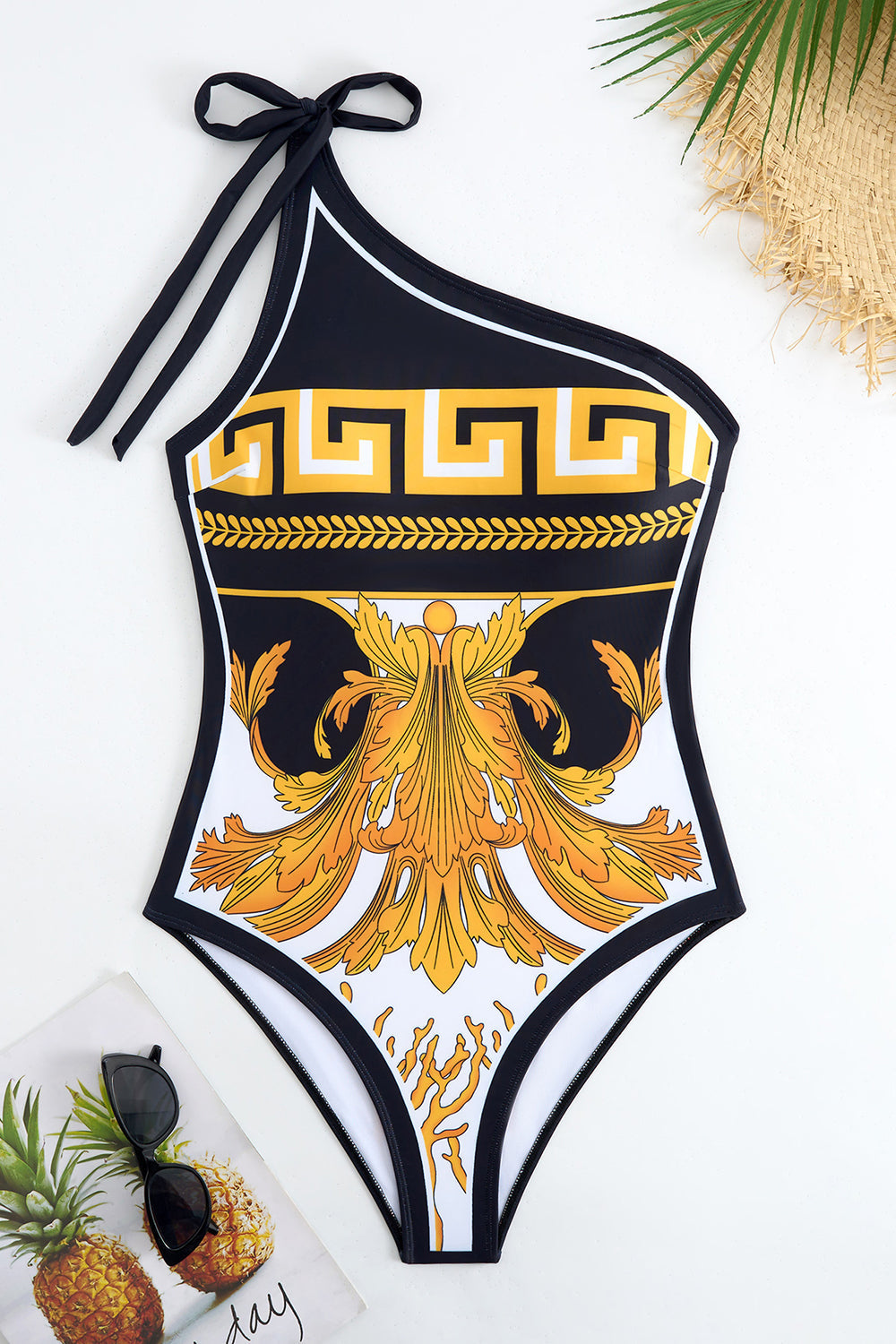Golden Print One Shoulder One Piece Bikini