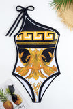 Golden Print One Shoulder One Piece Bikini