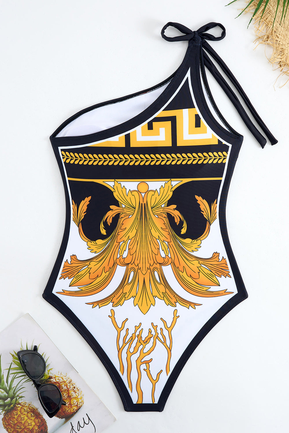 Golden Print One Shoulder One Piece Bikini