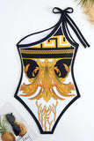 Golden Print One Shoulder One Piece Bikini