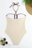 Ivory Cut Out Halter One Piece Swimsuit with Cover Up