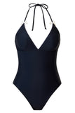 Black Halter One Piece Swimwear with Cover Up