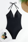 Black Halter One Piece Swimwear with Cover Up