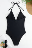 Black Halter One Piece Swimwear with Cover Up