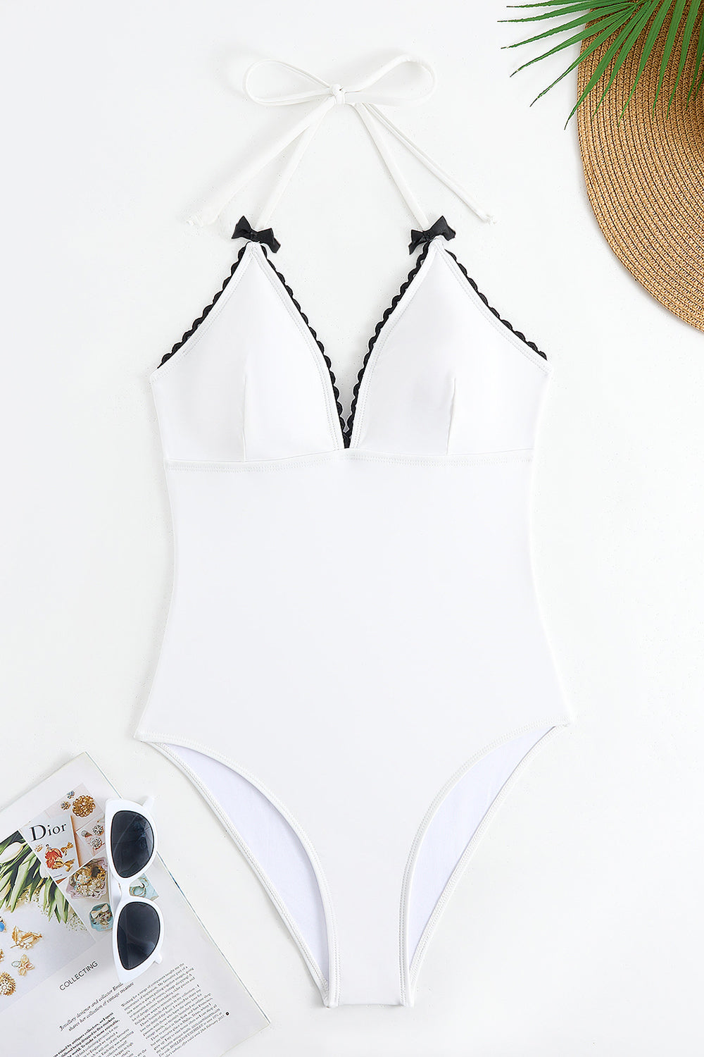 Black Halter One Piece Swimwear with Cover Up