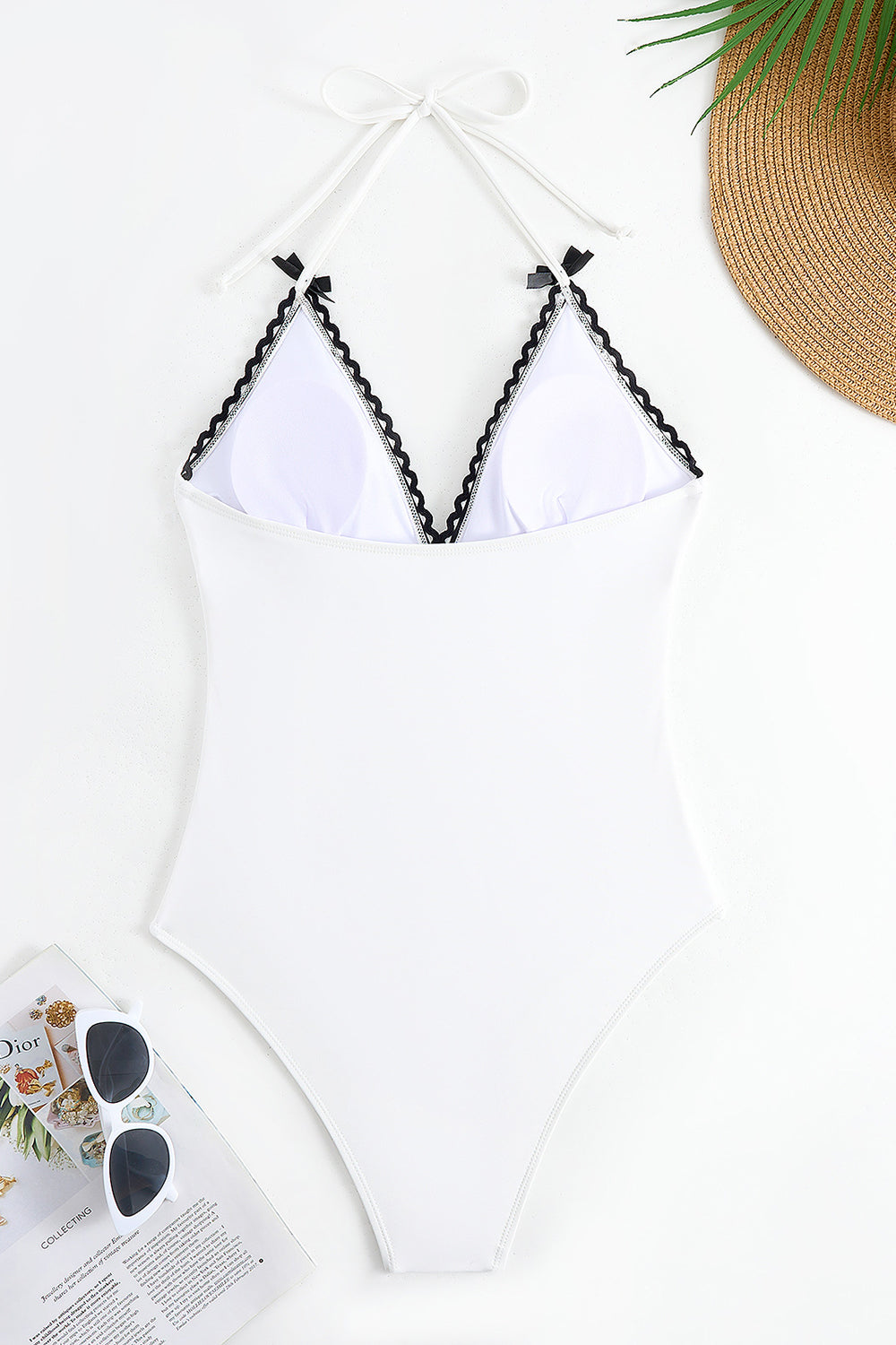Black Halter One Piece Swimwear with Cover Up
