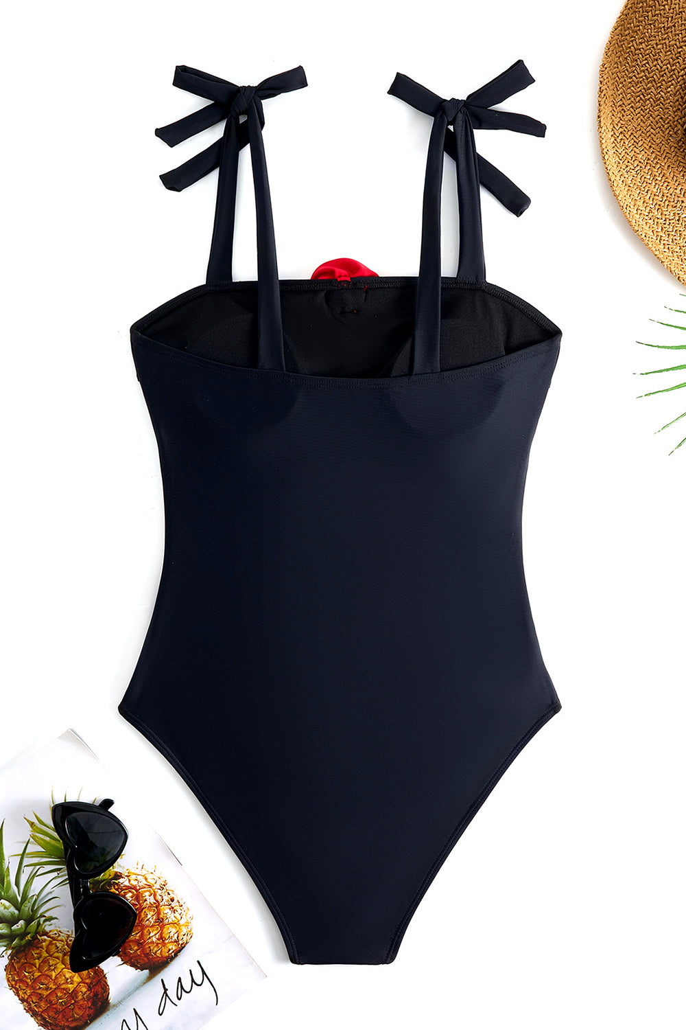 Black 3D Flower One Piece Spaghetti Straps Swimwear with Cover Up