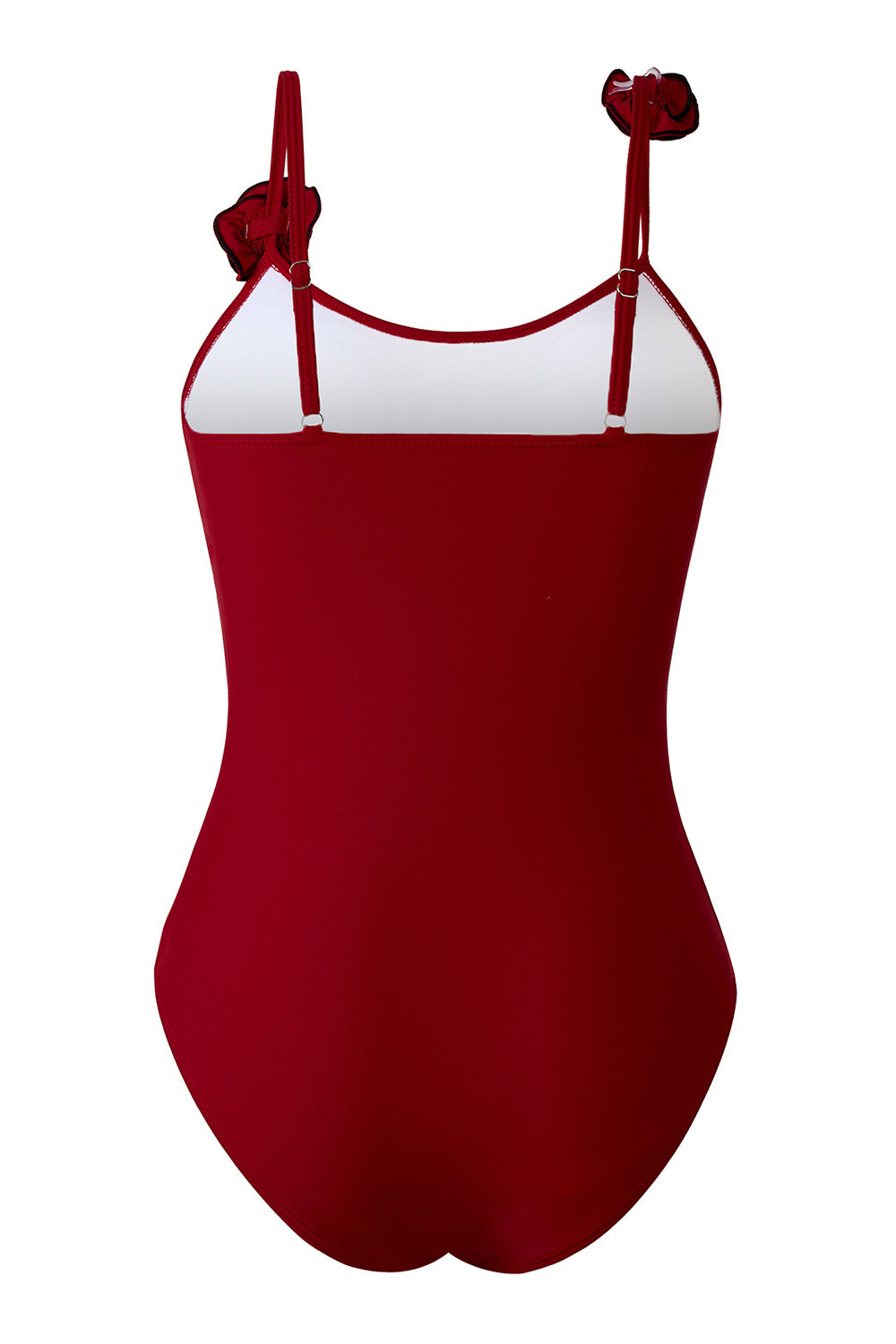 Black Spaghetti Straps One Piece Swimwear with Ruffled Cover Up