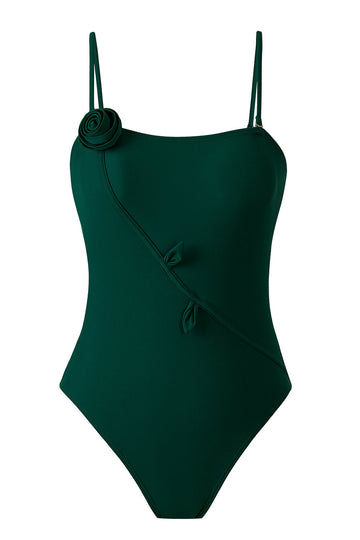 Green Printed One Piece 3D Flower Swimwear with Cover Up