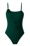 Green Printed One Piece 3D Flower Swimwear with Cover Up