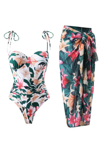 Floral Printed One Piece Beach Swimwear