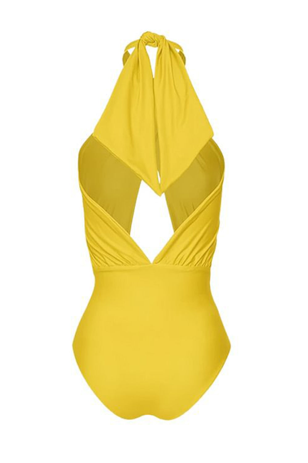Yellow Printed Halter One Piece Swimwear with Cover Up