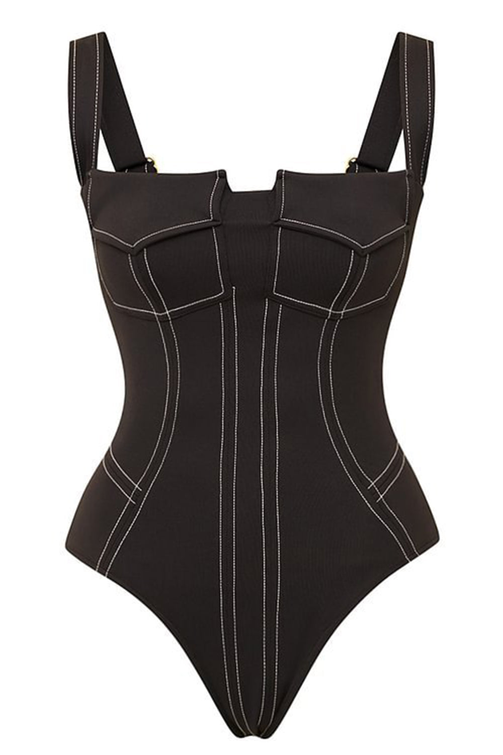 Black Sleeveless One Piece Square Neck Swimwear with Pants