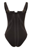 Black Sleeveless One Piece Square Neck Swimwear with Pants