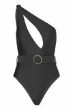 Black One Piece Cut Out Beach Bikini with Cover Up