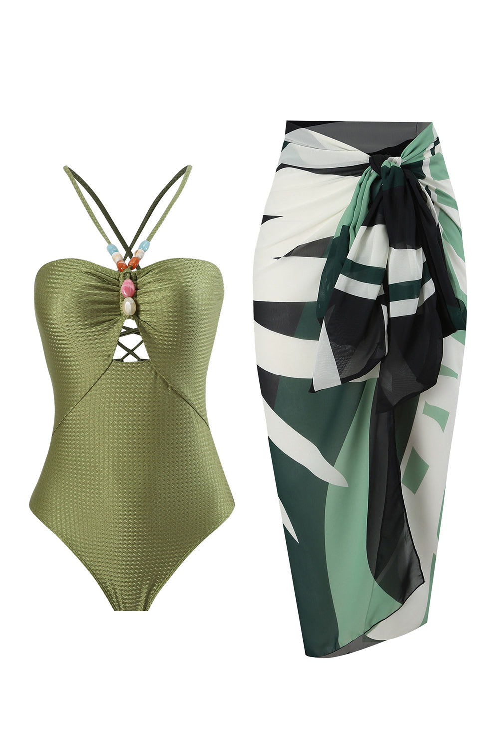 Dusty Green 2-Piece Cut Out Halter Beach Swimwear
