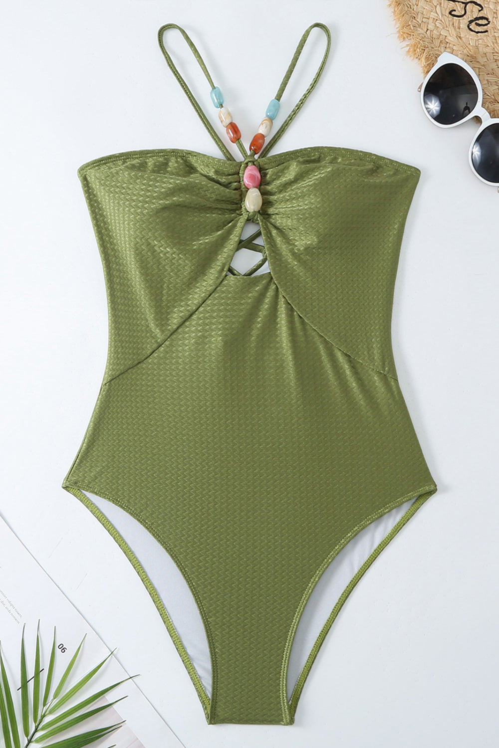 Dusty Green 2-Piece Cut Out Halter Beach Swimwear