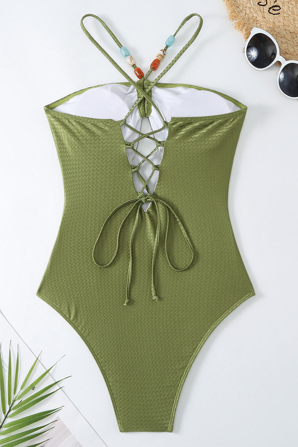 Dusty Green 2-Piece Cut Out Halter Beach Swimwear