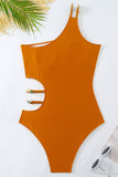 Orange Printed One Piece One Shoulder Cut Out Beach Swimwear