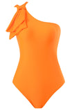 Orange One Piece One Shoulder Ruched Beach Swimwear