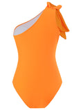 Orange One Piece One Shoulder Ruched Beach Swimwear