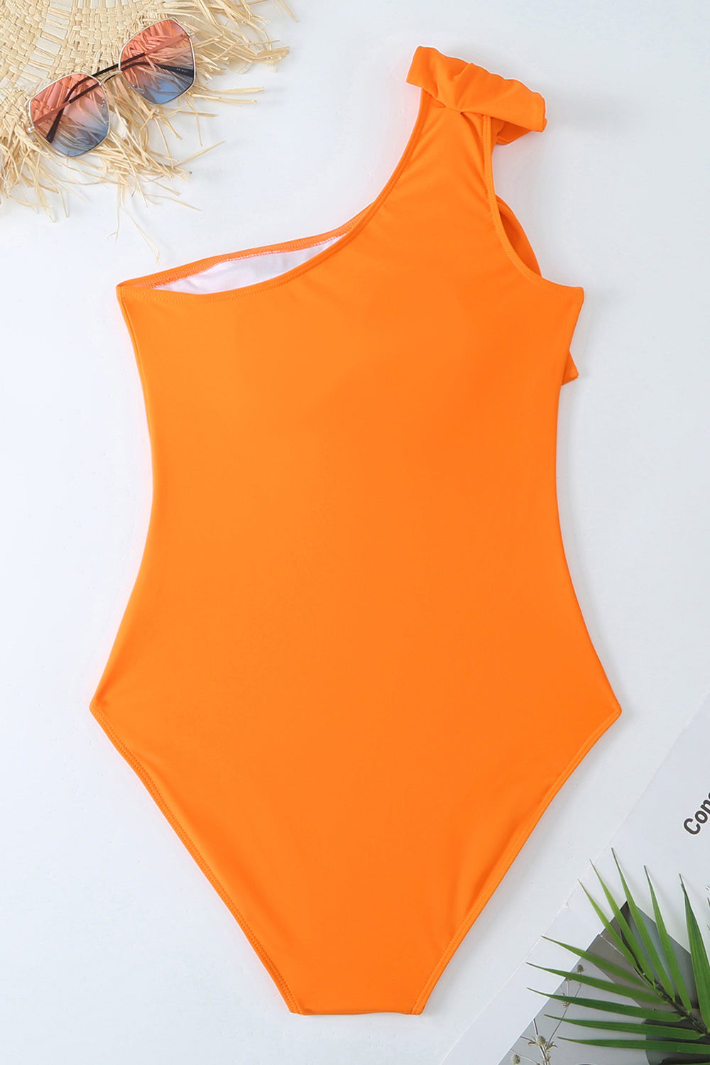 Orange One Piece One Shoulder Ruched Beach Swimwear