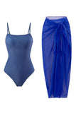 Royal Blue One Piece Spaghetti Straps Beach Swimwear with Cover Up