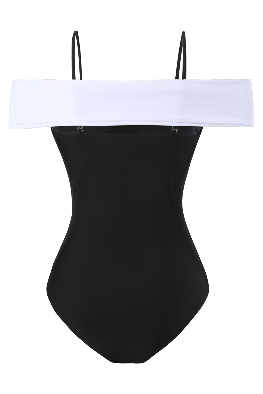 Black and White One Piece Cold Shoulder Beach Swimwear with Cover Up