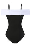 Black and White One Piece Cold Shoulder Beach Swimwear with Cover Up