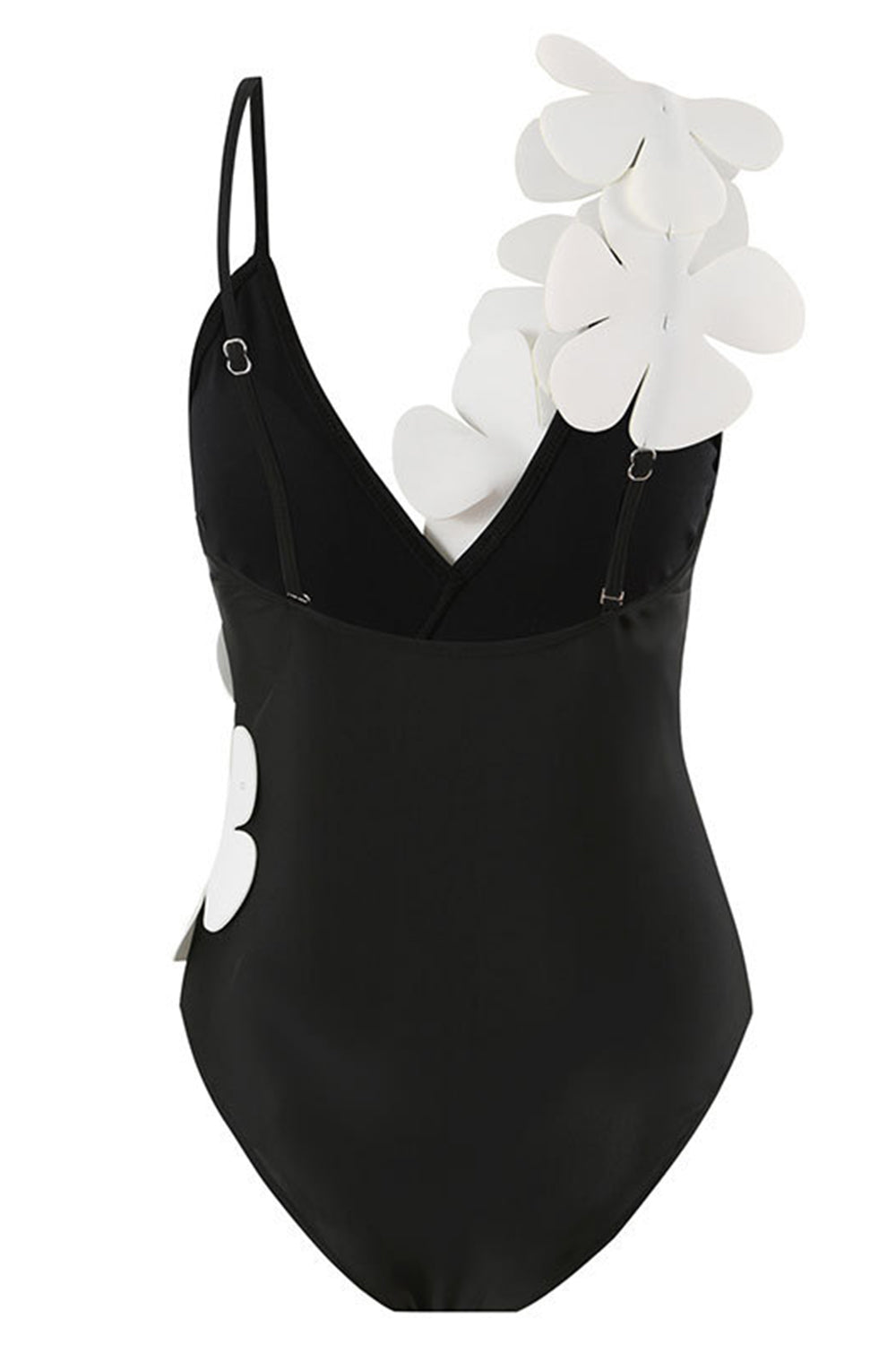 Black White 2-Piece V Neck Beach Swimwear with 3D Flowers