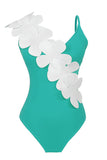 Black White 2-Piece V Neck Beach Swimwear with 3D Flowers