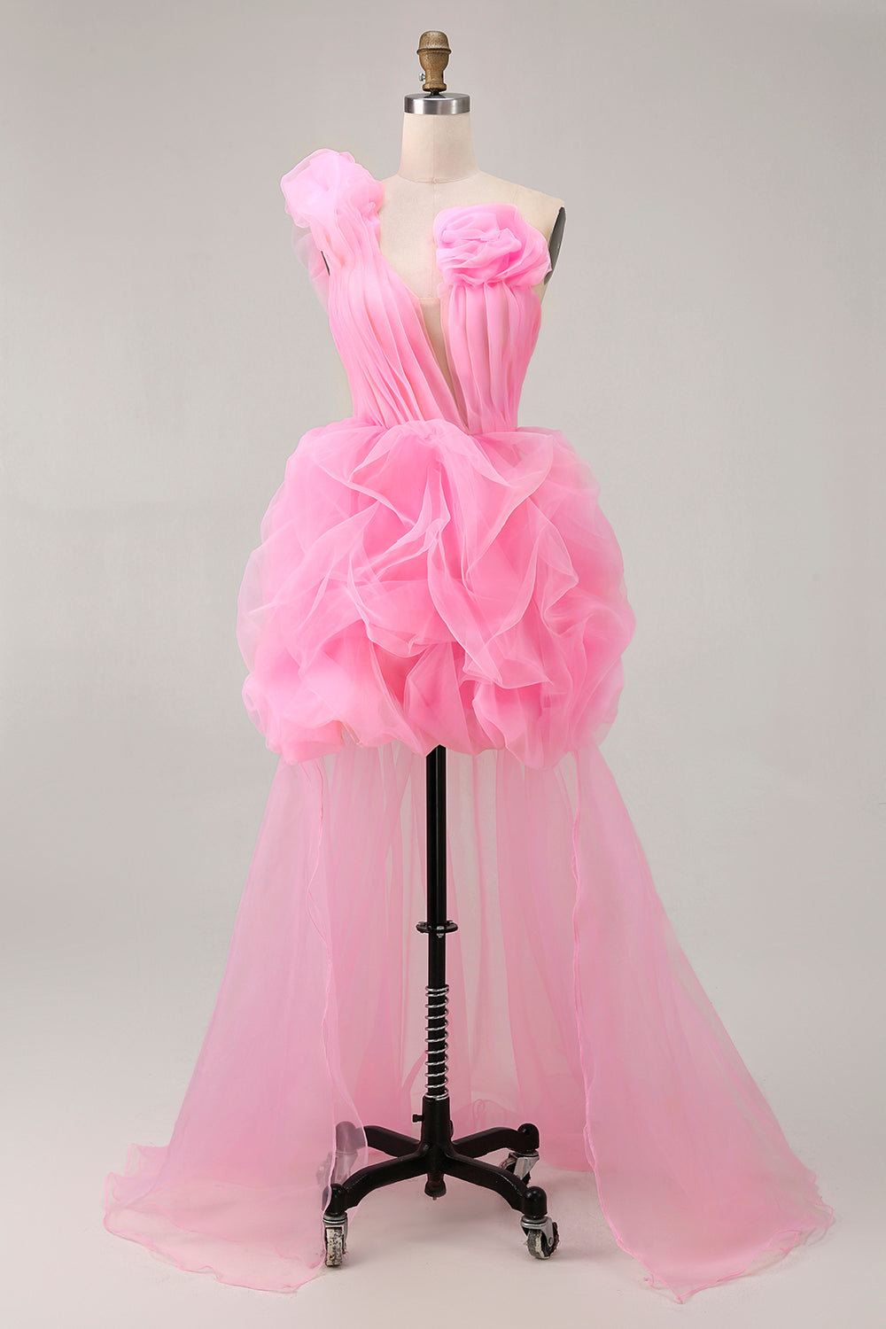 Hot Pink A Line One Shoulder Ruffled Short Homecoming Dress