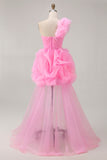 Hot Pink A Line One Shoulder Ruffled Short Homecoming Dress