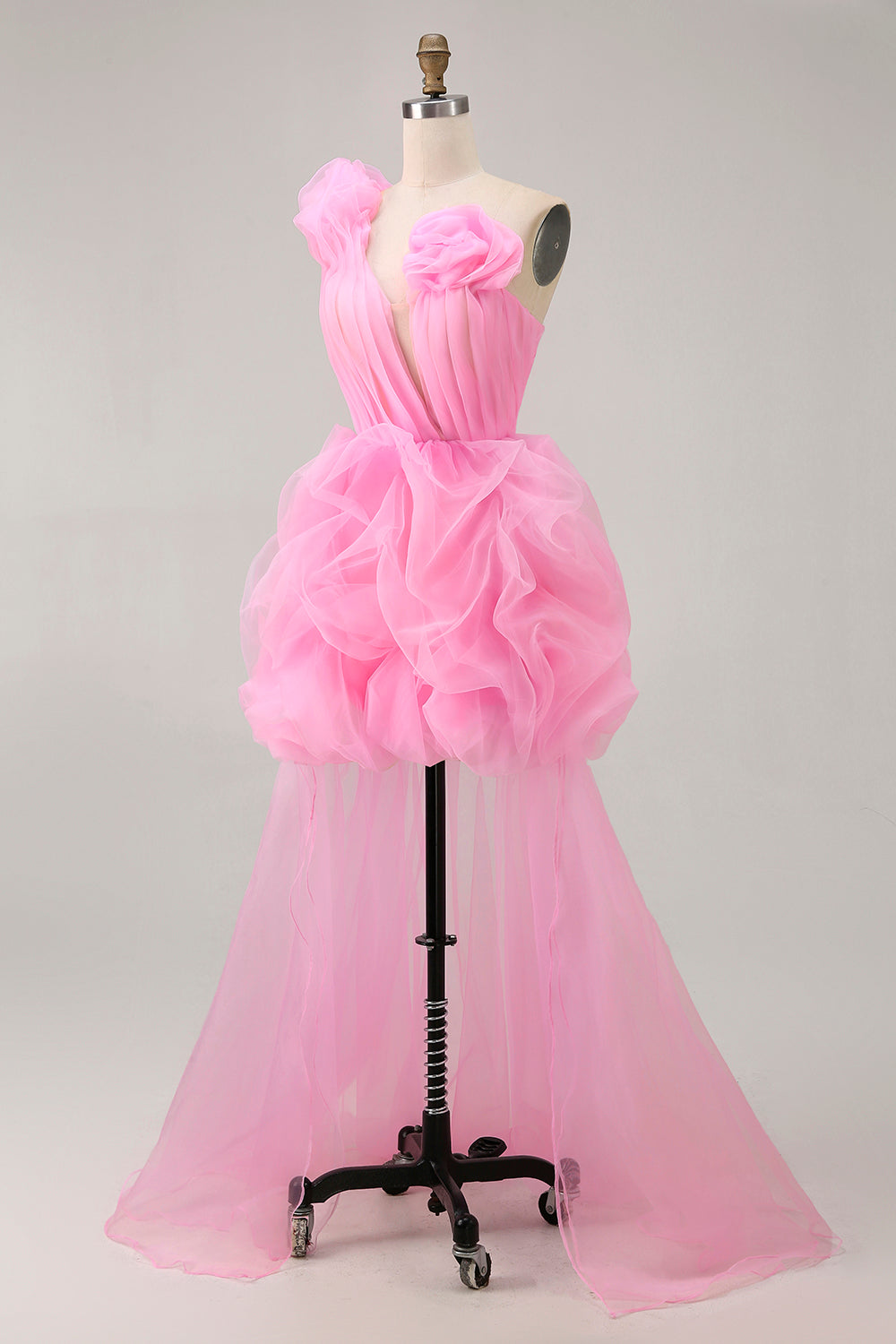 Hot Pink A Line One Shoulder Ruffled Short Homecoming Dress