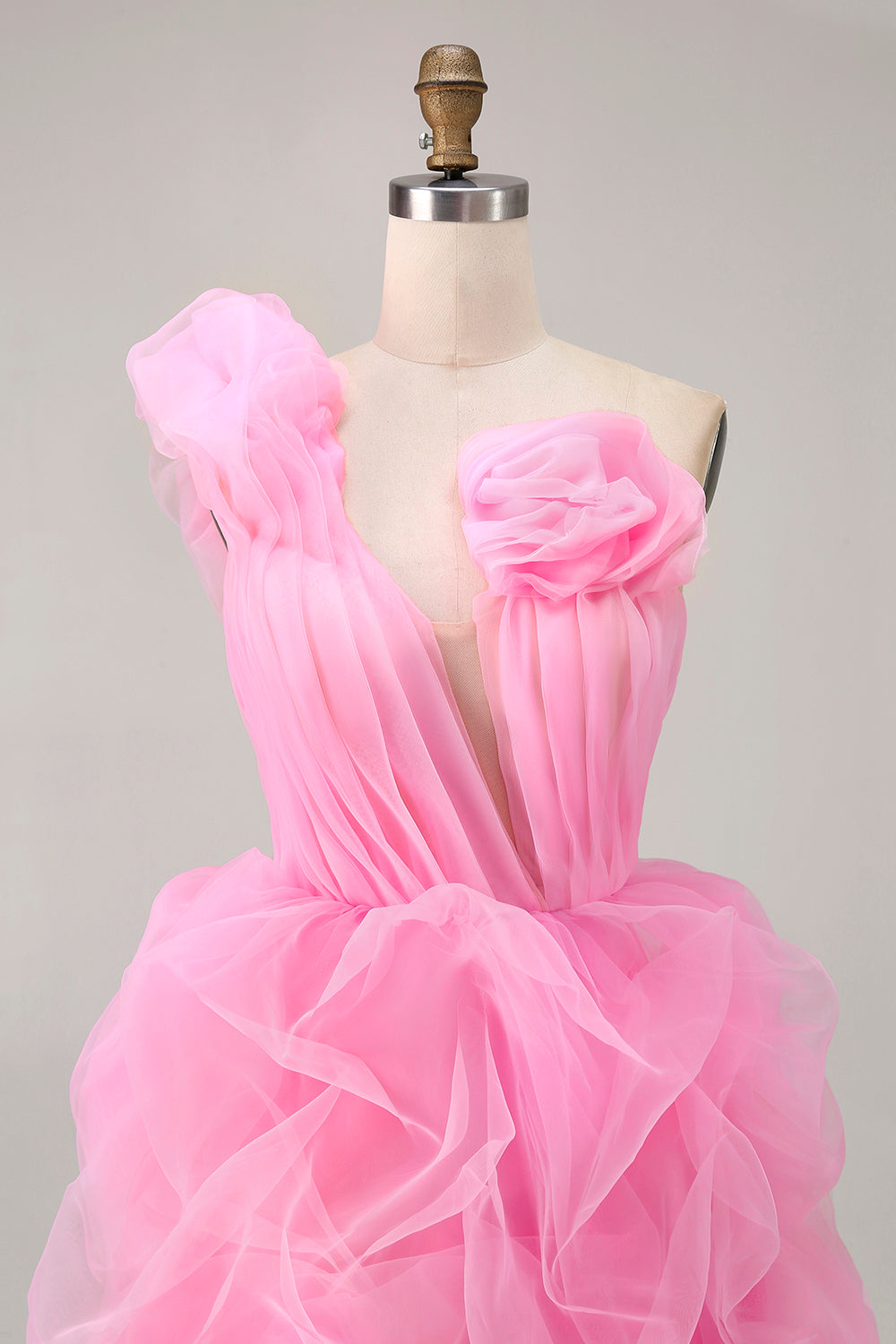 Hot Pink A Line One Shoulder Ruffled Short Homecoming Dress