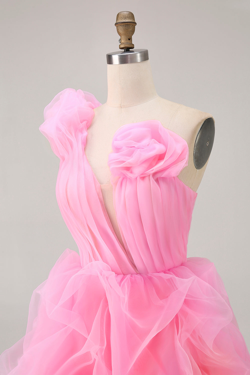 Hot Pink A Line One Shoulder Ruffled Short Homecoming Dress