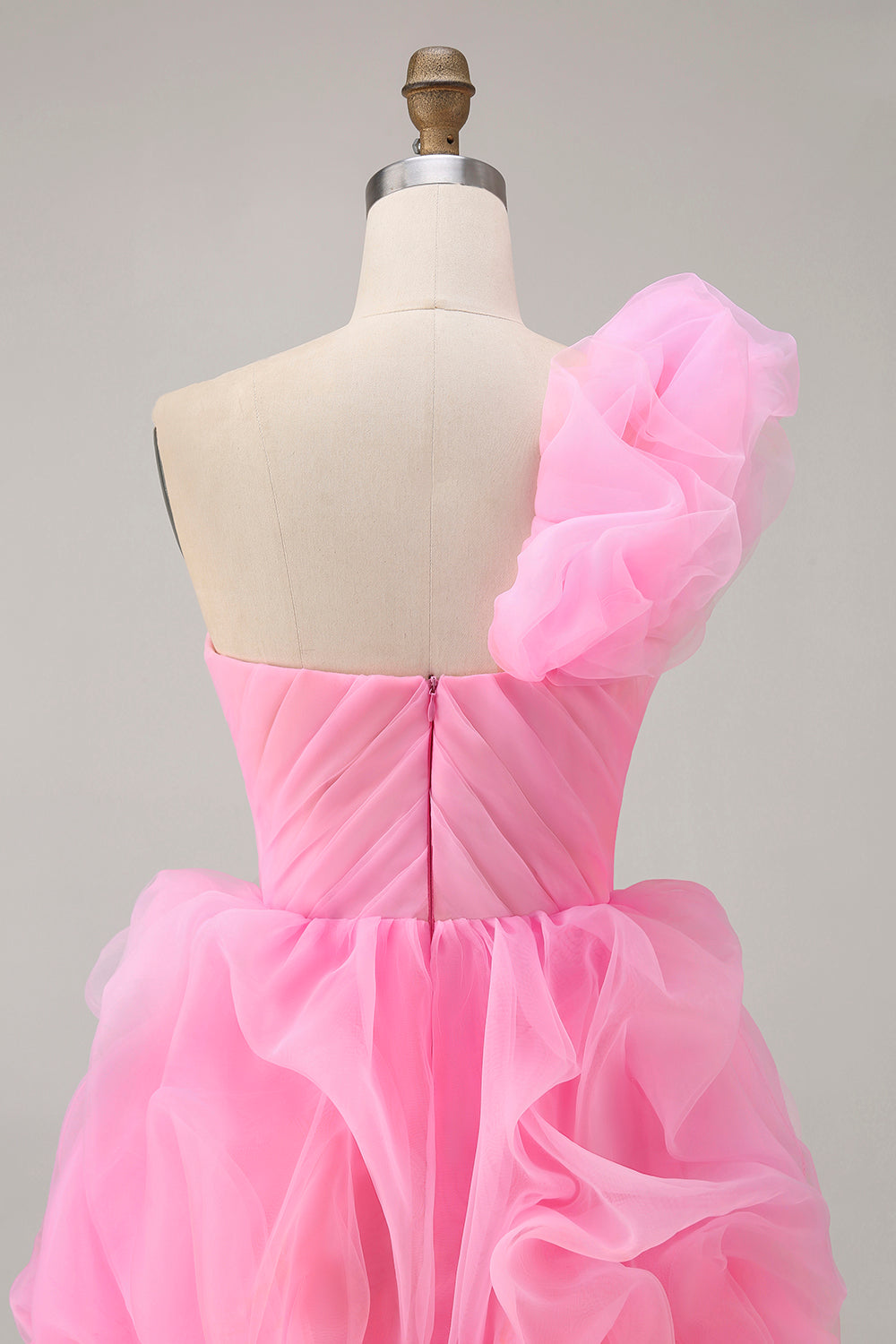 Hot Pink A Line One Shoulder Ruffled Short Homecoming Dress