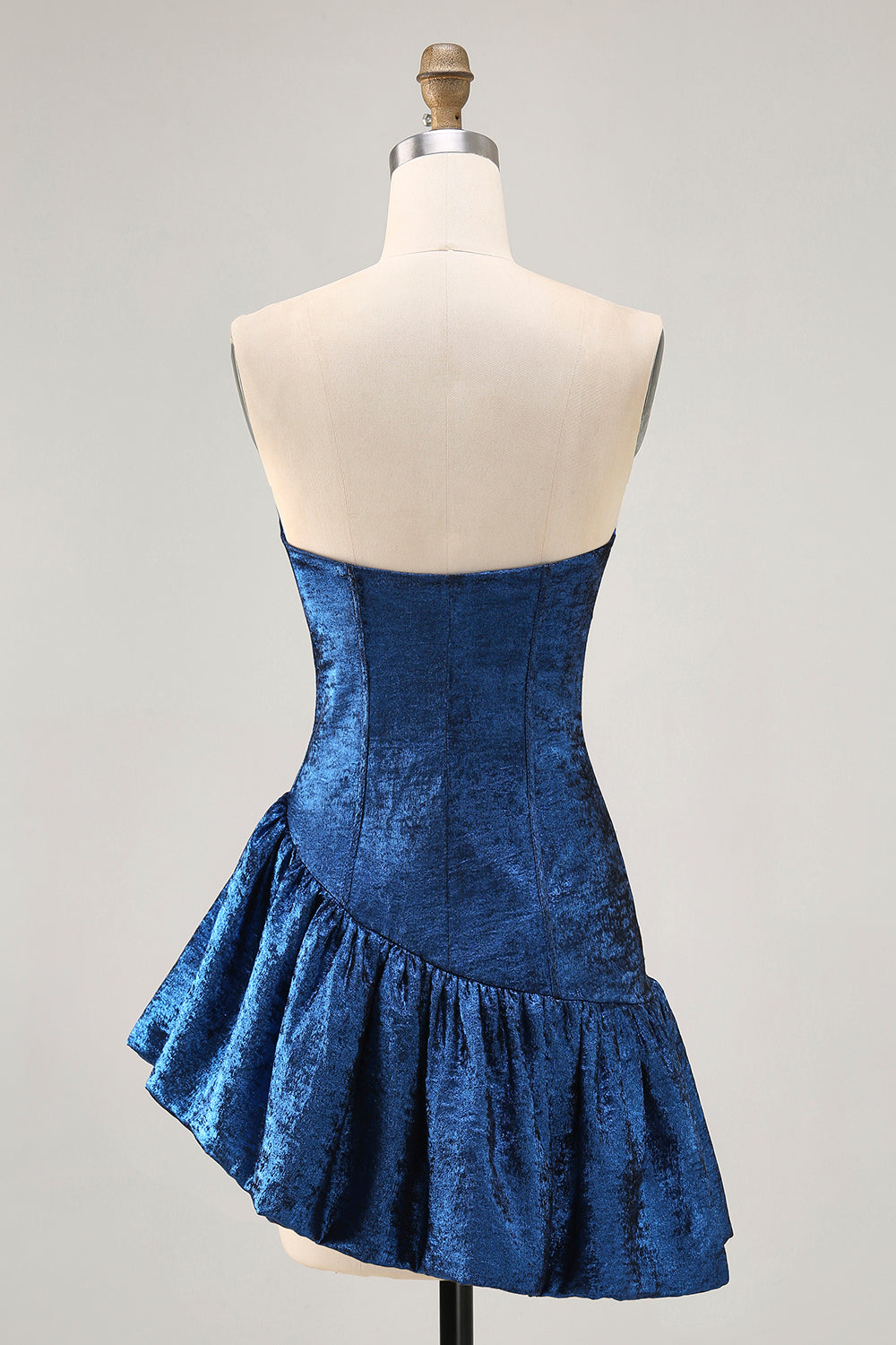 A Line Strapless Asymmetrical Dark Blue Homecoming Dress