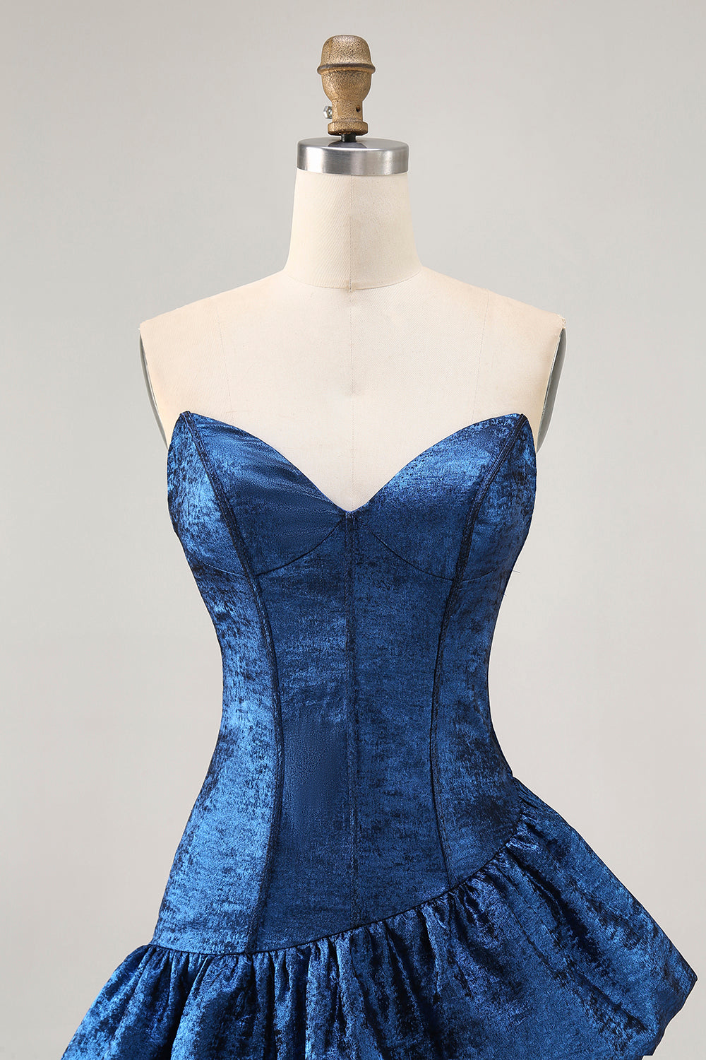 A Line Strapless Asymmetrical Dark Blue Homecoming Dress